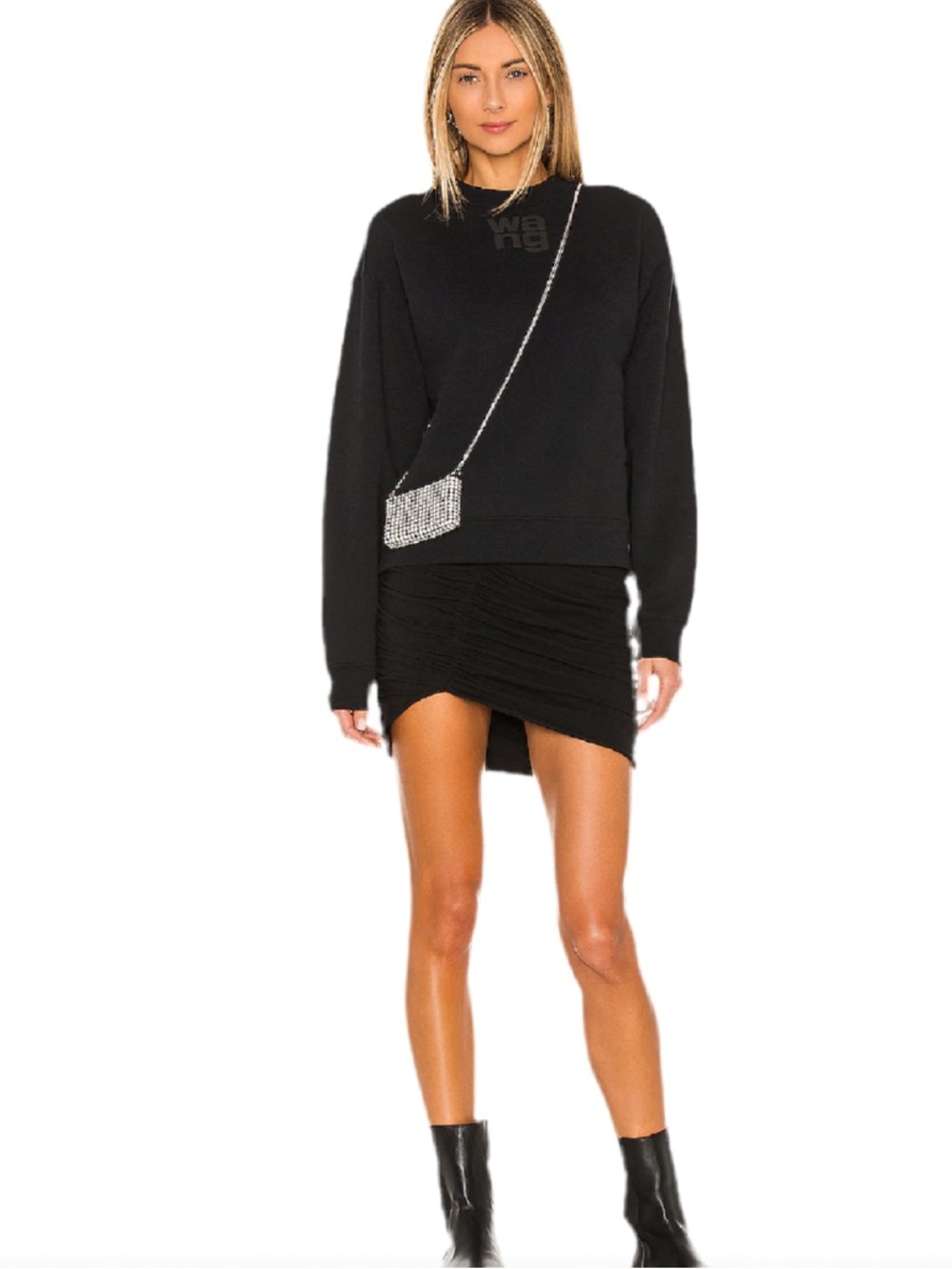 Alexander Wang Essential Terry Crew Sweatshirt W/ Puff Paint Logo, XSMALL